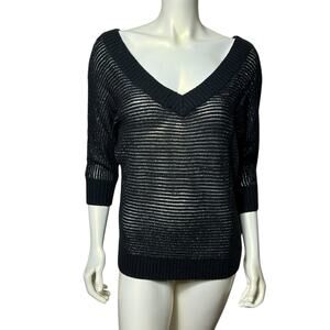 Express Black silver Metallic Stripe Dolman Sleeve Sweater Top Size L Party